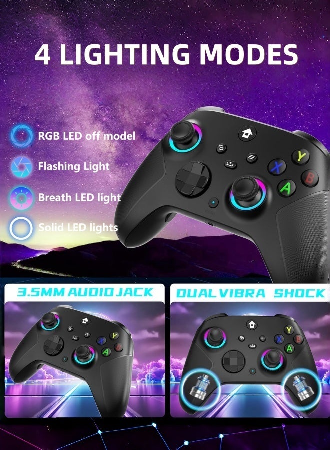 كول رابي وحدة تحكم لاسلكية بتردد 2.4 جيجاهرتز مع إضاءة RGB بسبعة ألوان لأجهزة Xbox One و Xbox Series X/S و Xbox One X/S والكمبيوتر الشخصي و Steam، مزودة بعصا تحكم بتقنية تأثير هول، وبطارية بسعة 800 مللي أمبير/ساعة، ووظيفة اهتزاز مزدوج، ووظيفة توربو، وإمكانية البرمجة، ومنفذ صوت 3.5 ملم (أسود كلاسيكي). - Image 3